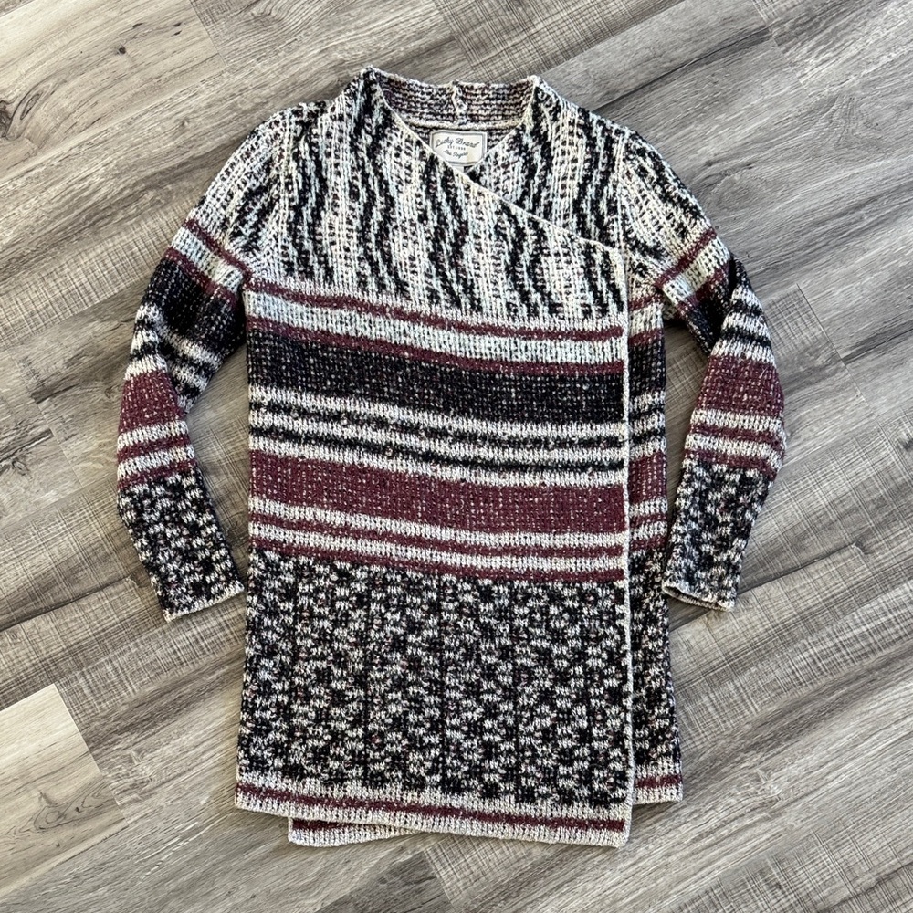 Lucky Brand Burgundy and Cream Knit Cardigan - Picture 2 of 5